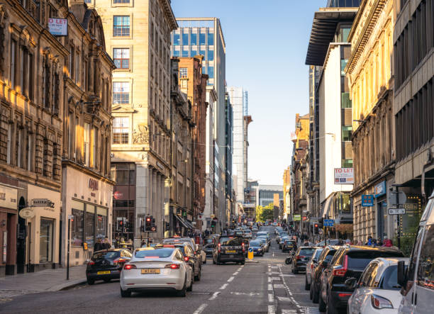 Glasgow, Scotland - Typical daytime traffic on a one-way street in Glasgow's city centre.