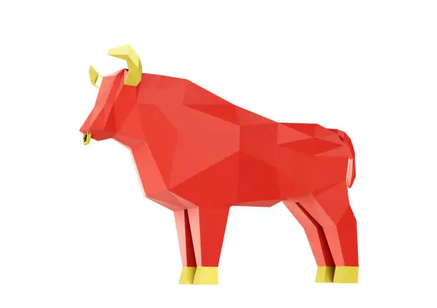 Photo of Figurine of a simplified Low Poly Red Bull, a symbol of the new year 2021, 3d render