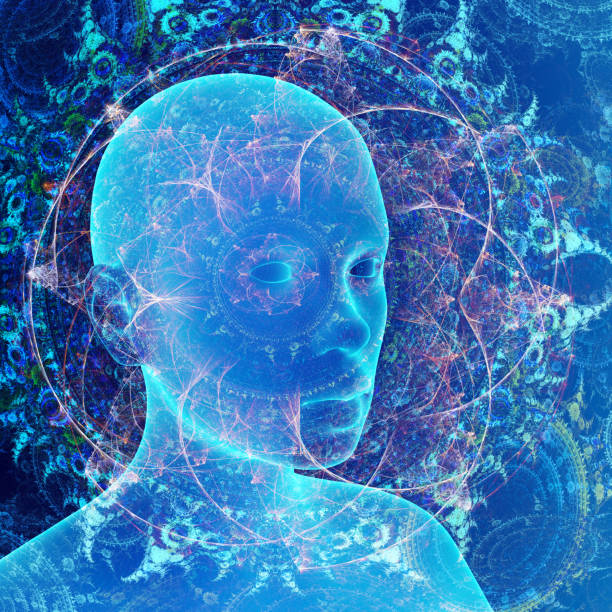 istock concept of soul or consciousness, knowing yourself, overmind, colored human model, 3d render 1291978050