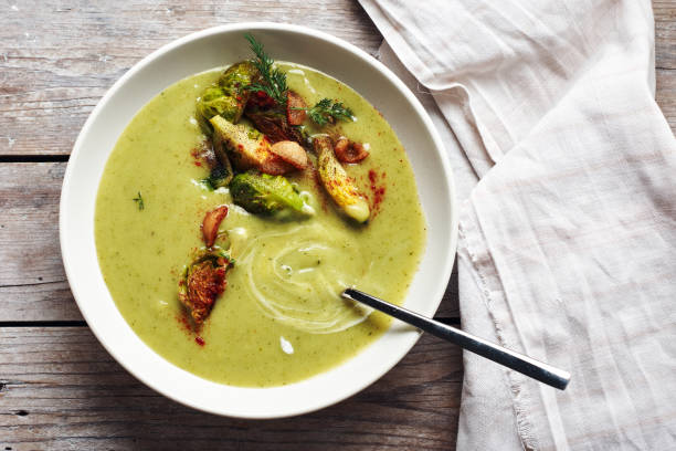 istock Green vegetable cream soup. 1291980943