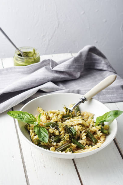 istock Fusilli pesto pasta with green beans. 1291980958