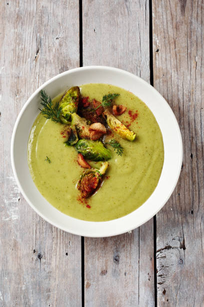 istock Broccoli cream soup with brussels sprouts and bacon. 1291980976