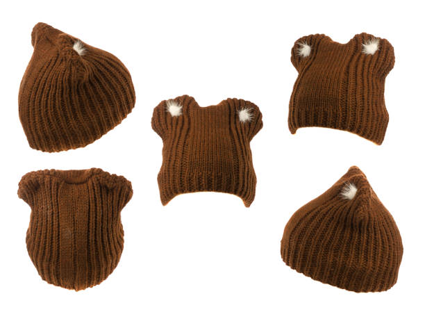 knitted hat isolated on white background .brown