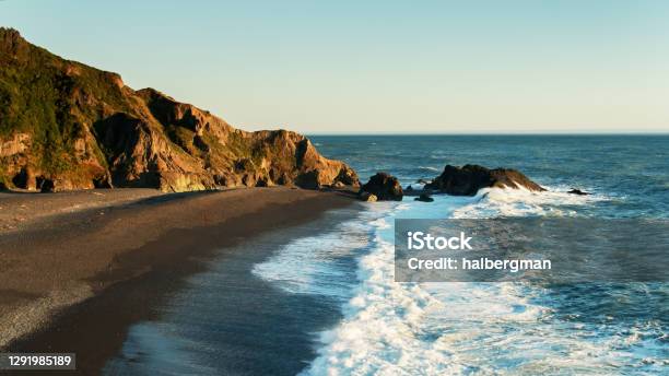 Waves Striking Beach At Shelter Cove California Aerial Stock Photo - Download Image Now