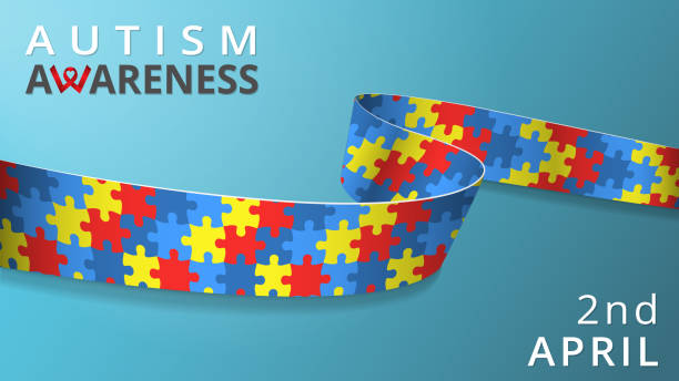 istock Realistic mosaic ribbon. Awareness autism month poster. Vector illustration. Colorful puzzles. Childlike background. World autism day solidarity concept. 2nd of April. 1291988745
