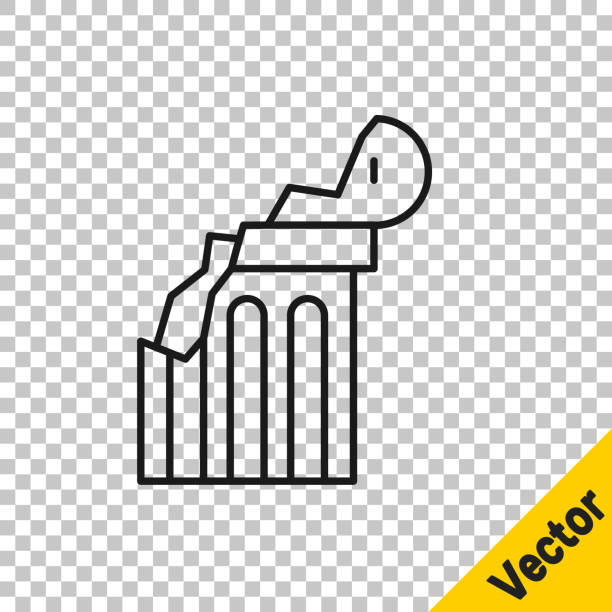 illustrazioni stock, clip art, cartoni animati e icone di tendenza di linea nera icona della colonna antica rotta isolata su sfondo trasparente. vettore - natural column