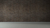 Empty loft industrial grunge interior. Old brick walls and marble floor. Interior concept background. 3D illustration