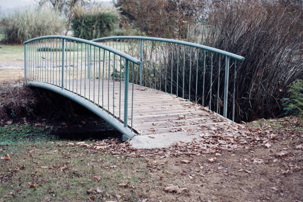 Iron bridge over the stream in the park. Israel.