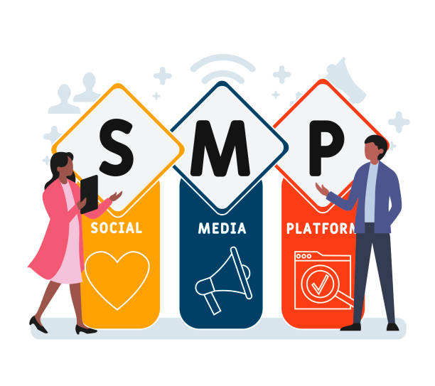 istock Flat design with people. SMP - Social Media Platform  acronym, business concept background. 1291996073