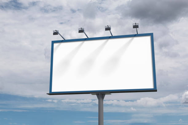 Blank big billboard on a blue sky with clouds. 3d illustration.
