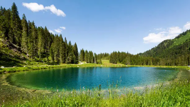Heart Lake in Kleinwalser Valley in Vorarlberg, Austria
The Heart Lake is an artificial lake as a water reservoir for the snow cannons in the winter. In the summer it is a swimming lake.