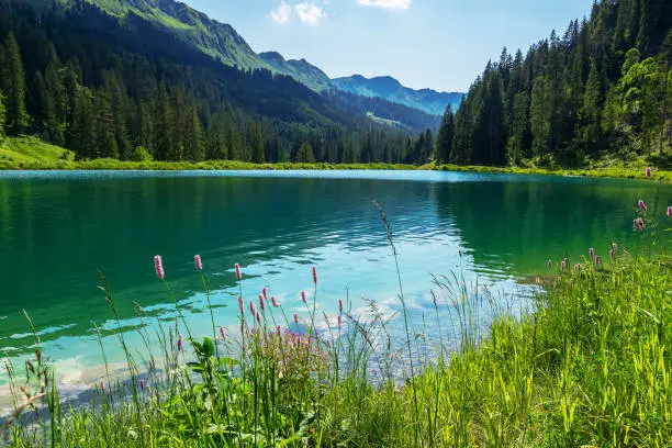 Heart Lake in Kleinwalser Valley in Vorarlberg, Austria
The Heart Lake is an artificial lake as a water reservoir for the snow cannons in the winter. In the summer it is a swimming lake.