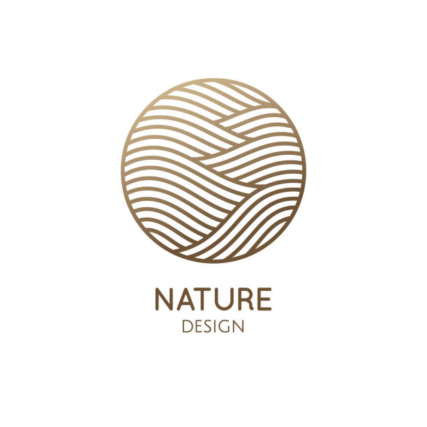 Simple logo pattern structure of water Waves logo template. Vector round icon of water or desert landscape with barkhans. Abstract ornamental emblem for business emblem, badge for a travel, tourism and ecology concepts, health, yoga Center river patterns stock illustrations