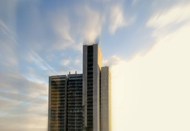 Herlev Hospital against a dramatic sky at dusk, Copenhagen, Denmark.