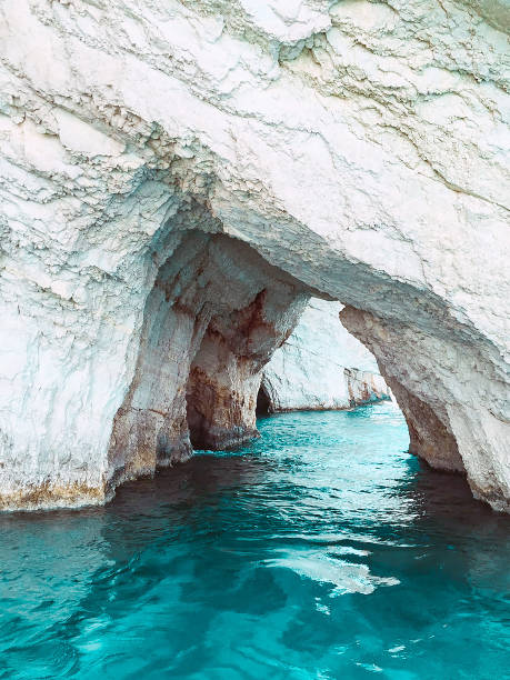 Zakynthos island Greek islands shipwreck bay boat cave into the  blue sea big rock photography landscaped background Greece - fotografia de stock