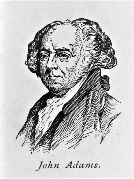 John Adams Portrait, 2nd President of the United States, Founding Father A portrait of John Adams, 2nd President and Founding Father of the United States from 1797 to 1801. From Massachusetts, Adams was born October 30, 1735, and died July 4, 1826. Illustration published in The New Eclectic History of the United States by M. E. Thalheimer (American Book Company; New York, Cincinnati, and Chicago) in 1881 and 1890. Copyright expired; artwork is in Public Domain. christine kohler stock illustrations