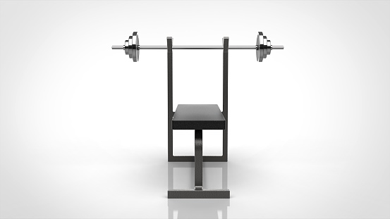 barbell and bench front white 3d rendering