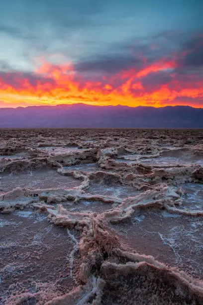 Fiery Sunset over Badwater in Death Valley National Park
