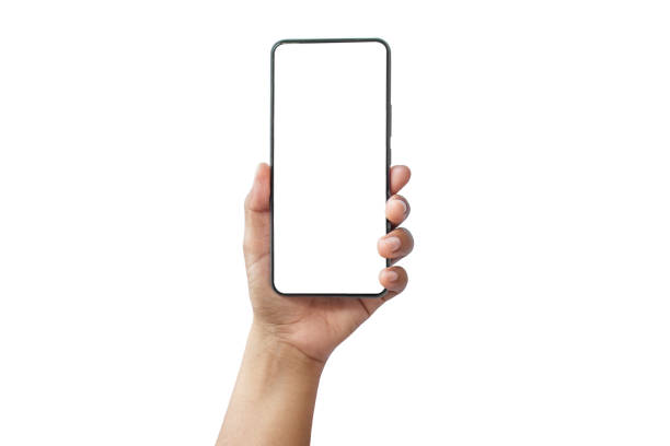 istock The hand is holding the white screen, the mobile phone is isolated on a white background with the clipping path. 1292033295