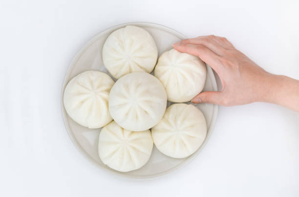 Chinese Steamed Buns isolated on white background.