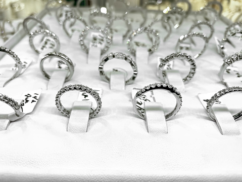 Dimond rings at Jewelry store display
