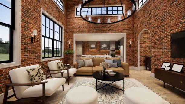 istock 3d rendering. Interior house modern open living space with kitchen. modern loft style Duplex apartment residence. Home decoration  interior design. 1292046560