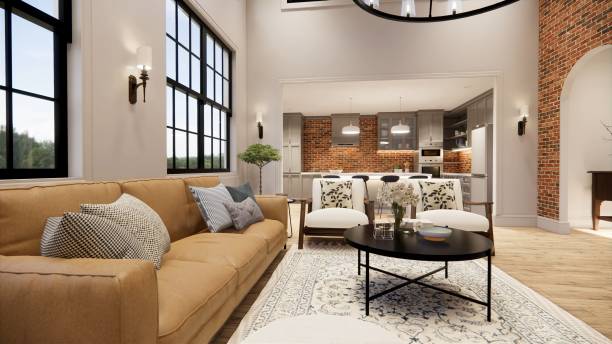 istock 3d rendering. Interior house modern open living space with kitchen. modern loft style Duplex apartment residence. Home decoration  interior design. 1292046644