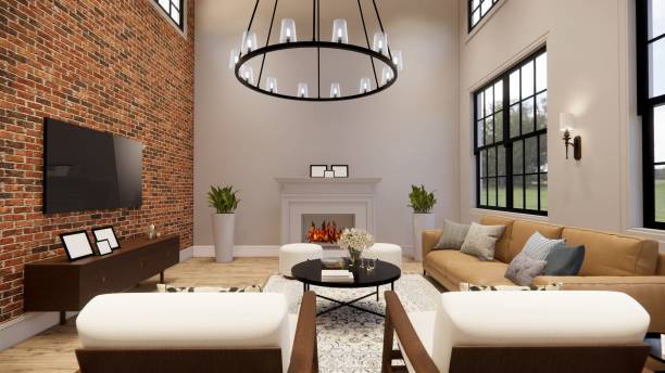 istock 3d rendering. Interior house modern open living space with kitchen. modern loft style Duplex apartment residence. Home decoration  interior design. 1292046648