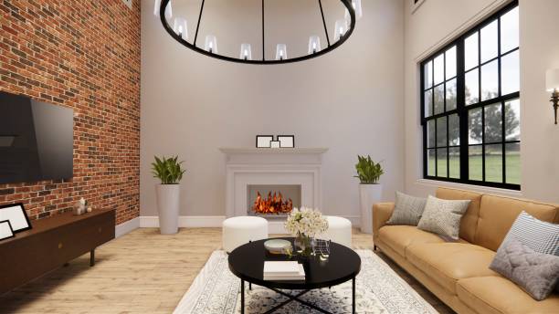 istock 3d rendering. Interior house modern open living space with kitchen. modern loft style Duplex apartment residence. Home decoration  interior design. 1292046658