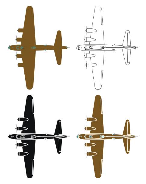 ilustraciones, imágenes clip art, dibujos animados e iconos de stock de b17 flying fortress en vista superior - allied forces illustrations