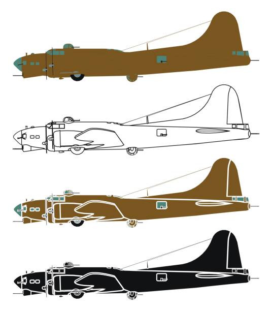 ilustraciones, imágenes clip art, dibujos animados e iconos de stock de b17 flying fortress en vista a la derecha - allied forces illustrations