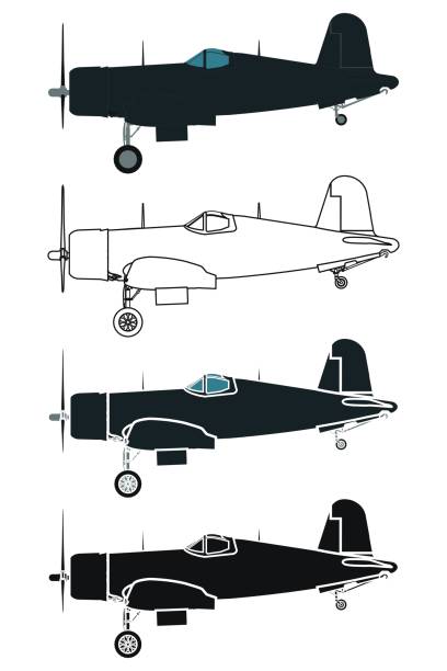 ilustraciones, imágenes clip art, dibujos animados e iconos de stock de avión f4u corsair, vista derecha - allied forces illustrations