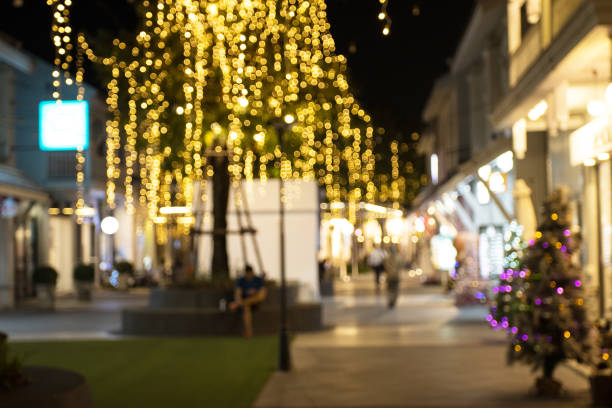 istock Blur - bokeh Decorative outdoor string lights hanging on tree in the garden at night time - decorative christmas lights - happy new year 1292054642