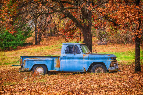 istock Old, abandoned blue truck surrounded by beautiful fall foliage in autumn 1292057085