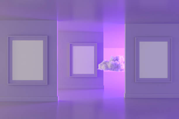 istock 3D Empty Frame in living room with cloud, neon lights 1292058032