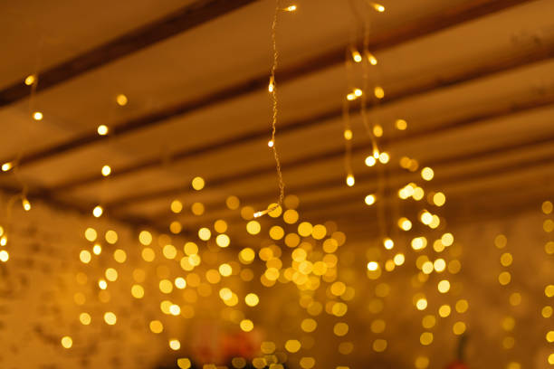 golden bokeh christmas garlands in studio