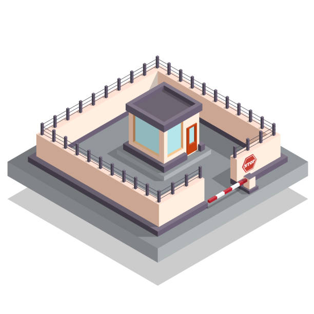 Protected object. Isometric. Vector illustration. security fencing stock illustrations