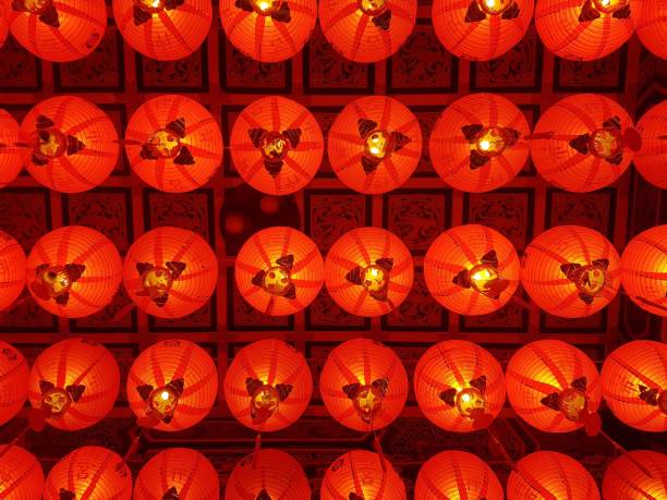 istock Red lanterns adorn the ceiling of the shrine 1292074267