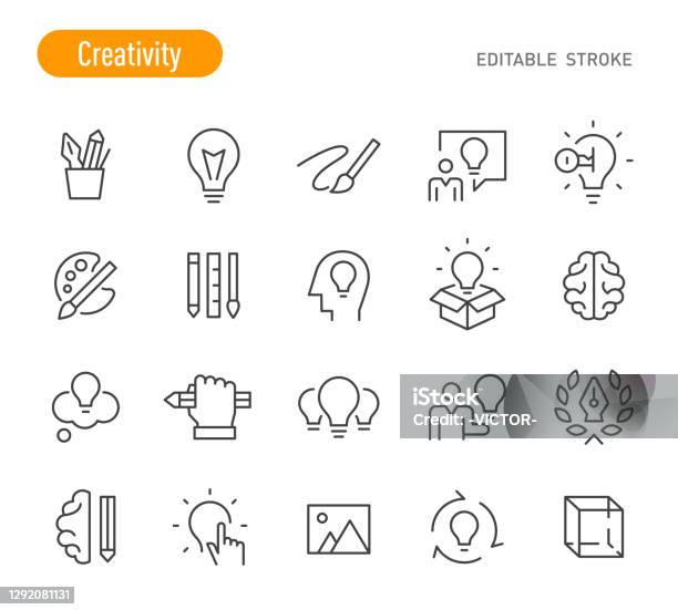 Creativity Icons Line Series Editable Stroke Stock Illustration - Download Image Now - Icon, Creativity, Light Bulb