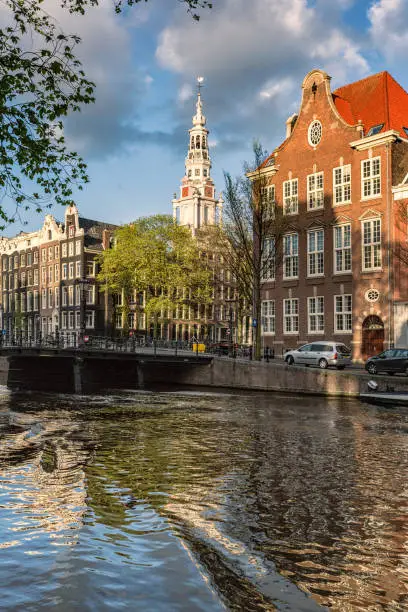 Photo of Amsterdam Netherlands dancing houses over river Amstel landmark
