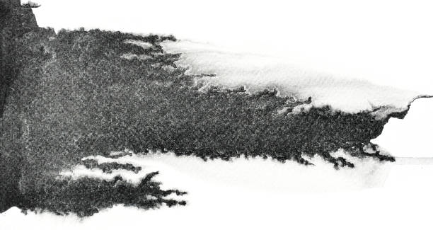 istock Black watercolor flow and spread on the white background 1292088008
