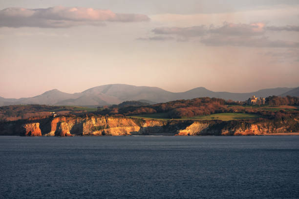 Look at the basque coast with Hendaia coast and Larrun (La Rhune) mountain; Basque Country.