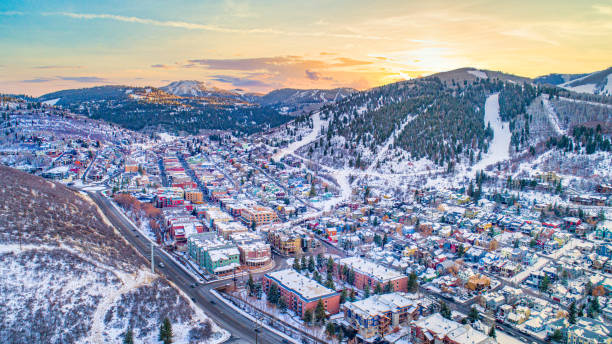 Park City, Utah, USA Downtown Skyline Aerial Park City, Utah, USA Downtown Skyline Aerial. provo stock pictures, royalty-free photos & images