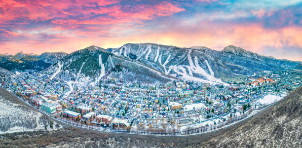 Park City, Utah, USA Downtown Skyline Aerial Park City, Utah, USA Downtown Skyline Aerial. deer valley resort stock pictures, royalty-free photos & images