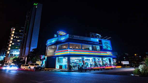 Night atmosphere around Indomaret outlets in downtown Manado.\nThis photo was taken 11-19-2020