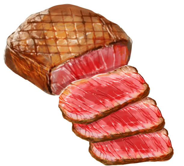 illustrazioni stock, clip art, cartoni animati e icone di tendenza di carne di bistecca - roast beef meat barbecue roasted