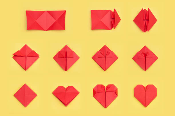 Step by step instruction how to make paper heart. DIY concept. Step by step instruction how to make paper heart. DIY concept. origami instructions stock pictures, royalty-free photos & images
