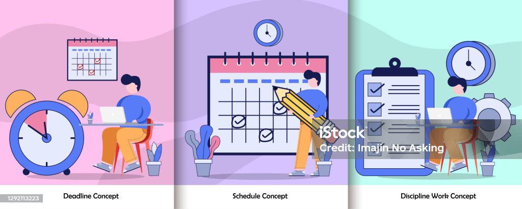 Time Management Activity Graphic Set Deadline Concept Schedule Concept ...