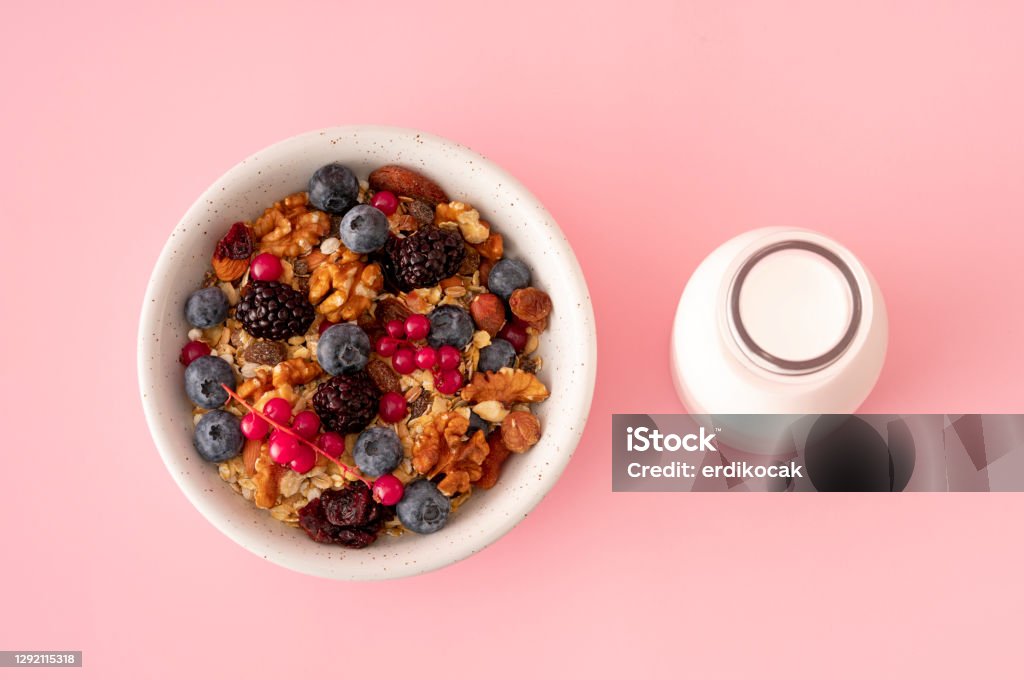 Healthy breakfast with muesli and berries Oatmeal, Breakfast Cereal, Granola, Cereal Plant, Oats - Food Granola Stock Photo