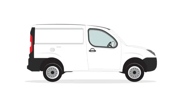Vector illustration of Blank mini cargo car template isolated on white. Cargo Van for Mock up design and brand identity. Advertising Car blank surface. Easy to edit vehicle layout